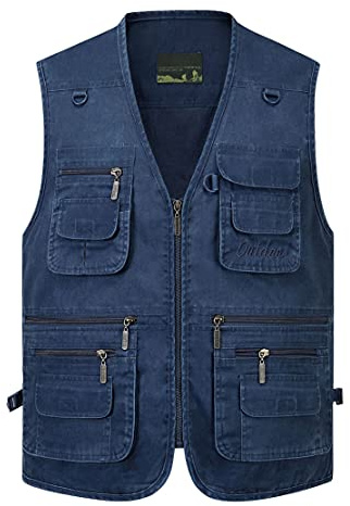 Hwalleum Homme Gilet de Plein air,Durable Coton Veste sans Manches Multipoches pour Hommes, Hommes Respirant Plein Air Chasse Camping Gilets Classique Veste de Sport pour Voyage,Photographie,Pêche