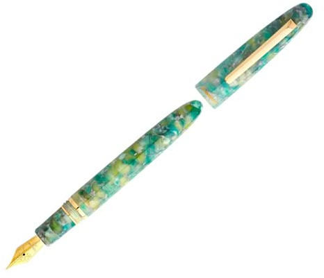Esterbrook Füllfederhalter aus der Estie Sea Glas- Serie, hergestellt aus Acryl, marmoriertes Grün, vergoldete Feder, Strichstärke: M, ESG816-M