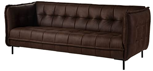 Massivmoebel24.de Patch Sofa 3-Sitzer braun 228 cm, Ledersofa Dunkelbraun auf Wellenfederung mit Kaltschaum/Schaumstoff Polsterung, Leder Couch mit Metallfüßen schwarz