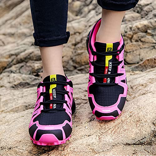 WUHX Fahrradschuhe Damen, Lock-Free Radfahren Wanderschuhe rutschfeste Atmungsaktive MTB Rennradschuhe Reiten Turnschuhe,Pink-41