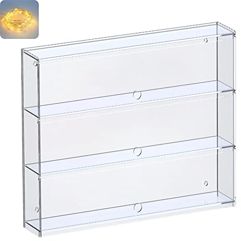 Nynelly Vetrina a 3 strati in acrilico trasparente con porta, espositore da parete per Funko Pop, espositore da scrivania per action figure da collezione, organizer antipolvere (40,6 x 9,3 x 38,8 cm)