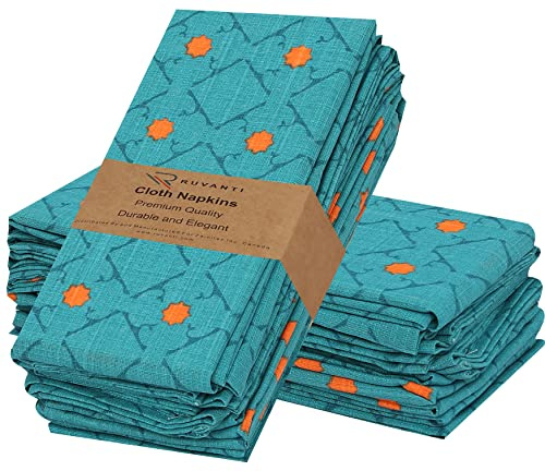 Ruvanti Cotton Napkins Set of 12, 100% Soft & Absorbent, 18x18 Inches - Perfect for Parties, Weddings & More