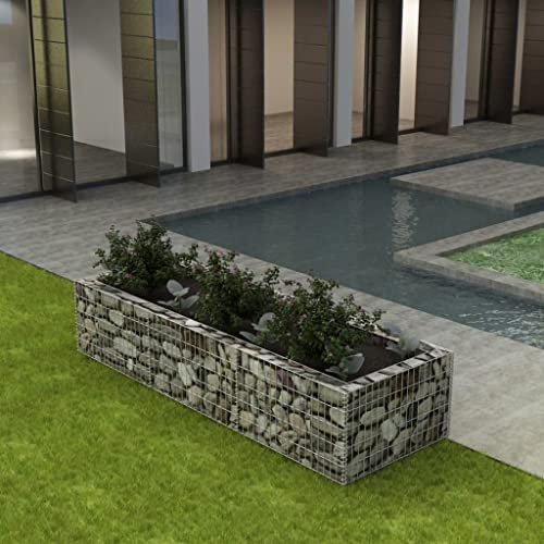 Gabionen Hochbeet 4-Eck Steinkorb Pflanzkübel rechteckig Gartenbeet Blumenkasten Garten Pflanzkasten aus Verzinkter Stahl, Drahtkorb Pflanzgefäß für Terrasse Garten Balkon, 270x90x50 cm