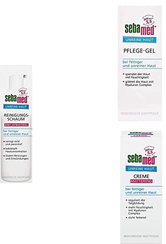 PFLEGESET: SEBAMED Unreine Haut Reinigungsschaum+ Pflege Gel + Mattierende Creme, medizinische Hautpflege Made in Germay, ohne Mikroplastik