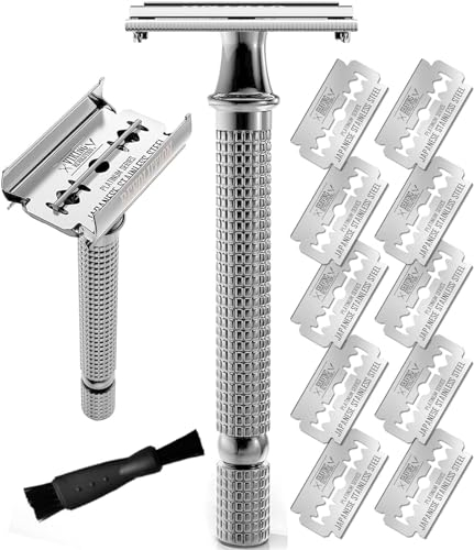 Shaving Revolution Rasierhobel + 10 Rasierklingen - Safety Razor Set Mit 10 Japanischen Rasierklingen Für Rasierhobel Aus Edelstahl - Enge Und Saubere Rasur
