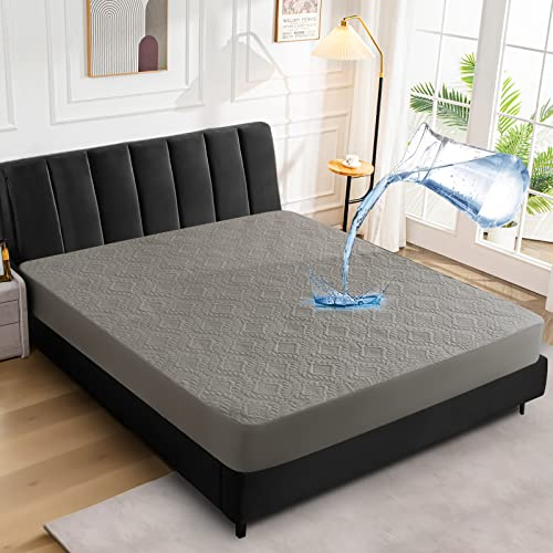 Premium Matratzenschoner Wasserdichte 120x200cm Spannbettlaken Luxus, 3D-Muster, Super saugfähig, Atmungsaktive Matratzenbezug Wasserundurchlässiger Matratzen-Schutz Nässeschutz Spannbetttücher - Grau
