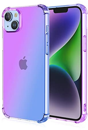 HONLEN Coque pour iPhone 14 Étui, (6.1 inches) Transparente Dégradée TPU Silicone Quatre Coins Renfort d'angle Case