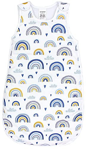 TupTam Schlafsack Baby 2.5 TOG – OEKO-TEX Ganzjahresschlafsack Kinder mit Seitlichem Reißverschluss, Ärmellos, Farbe: Regenbogen/Blau, Größe: 68-74