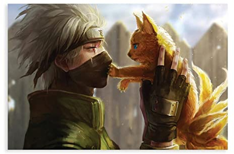 MJKO Ninja Hatake Kakashi Leinwand-Poster, Wandkunst, Dekoration, Bild, Gemälde für Wohnzimmer, Schlafzimmer, Dekoration, Rahmen-Stil, 50 x 75 cm