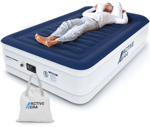 Active Era Luxury Double Inflatable Mattress | Puncture Resistant Double Airbed with Flock Coating | Quick 3 Mins Blow Up Bed with Built-in Pump | Portable Air Bed - Home Camping & Guests 195x137x46cm