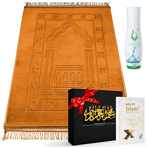 HSK-Online24/7 Gebetsteppich – inkl. Wudu to Go - Hochwertiger Gebetsteppich Islam – Seccade für Deine Gebete – mit schlichten Design, perfekt für jeden Anlass