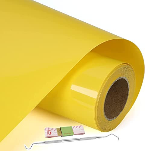 NCRGB Vinilo Textil Termoadhesivo Vinilo(Añadir Herramienta) Papel Transfer para Camisetas,Plotter de Corte,Vinilo Termoadhesivo Textil Fácil de cortar y Transferir (30.5×600cm, Amarillo)