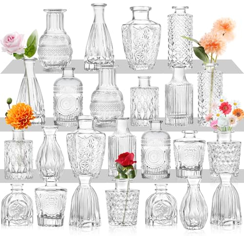 Lot de 24 petits vases en verre pour fleurs, vases transparents en vrac, pour centres de table, mini vase vintage pour décoration de table de mariage, maison