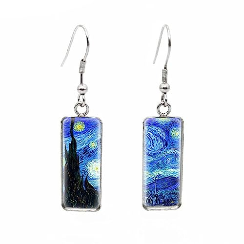 LJFEA Van Gogh Malerei Starry Nacht Sunflower Ohrringe Marke Mode Schmuck Berühmte Künstler Sammlung Ohr Studs Handwerk Geschenk