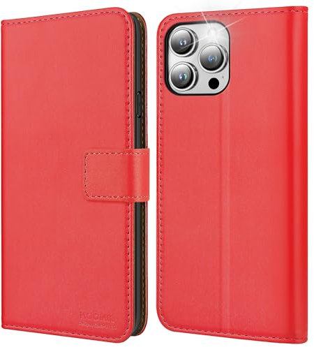 HOOMIL MagFlip Hülle für iPhone 14 Pro, Premium Leder Tasche Klappbar Handyhülle Schutzhülle - Rot