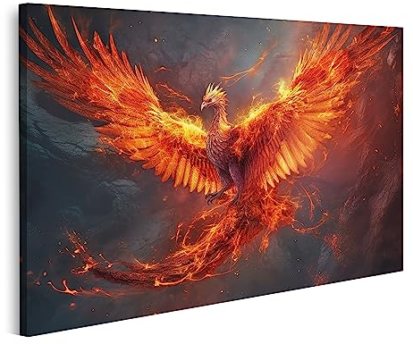 Prime Bild auf Leinwand Phönix Fliegt Brennendes Feuer Vögel Fabelwesen Bilder Wandbilder Poster