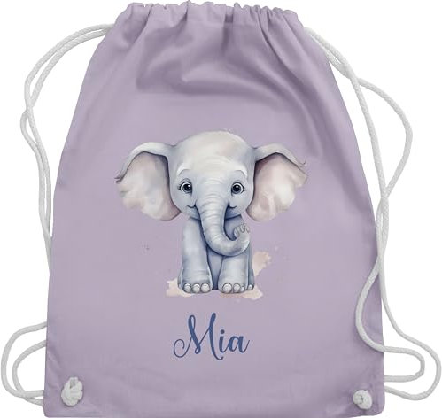Turnbeutel Rucksack - Zootiere - Elefant Dickhäuter Grauer Riese Rüsseltier - Unisize - Pastell Lila - tasche für kita elefanten geschenke beutel und elefantenmotiv sportbeutel junge elephant