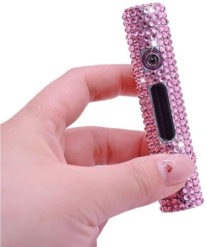 Briquet électrique Rose Rechargeable USB, Briquet à Arc Plasma sans Flamme, Aspect Mignon, Paillettes Scintillantes, Strass, Cadeaux for Femme et épouse (Color : Rose)