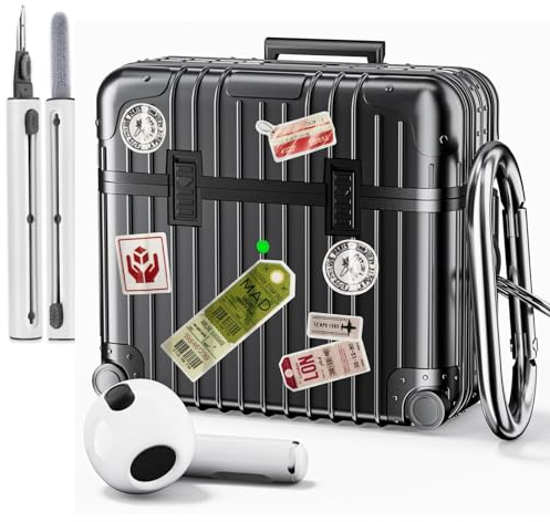 VISOOM Kompatibel mit Airpods 3 Hülle mit Reinigungsset Stoßfeste Suitcase Schutzhülle Weiches TPU AirPods 3rd Generation Case Cover mit Karabiner [Kabelloses Laden],Black