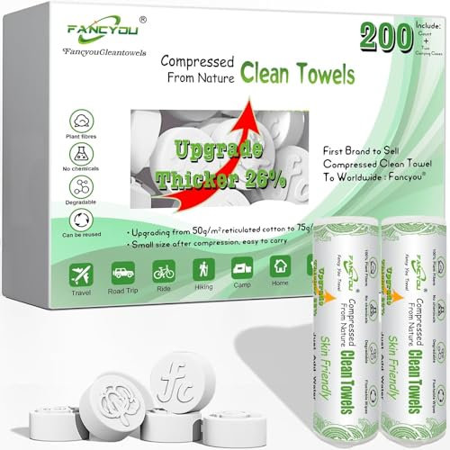 Fancyou Serviette Compressée Jetable, Rince Doigts Lingettes Ultra-douce, Biodégradable Serviette Visage Skincare, Mini Chiffons de Nettoyage, Peu Encombrant, Absorbant,Torchon,Voyage(Clair)