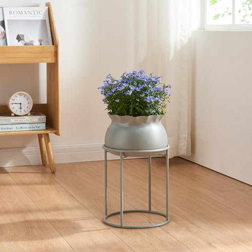 [en.casa] Blumenständer Assen Pflanzenständer mit Blumentopf Metall Grau Pflanzenregal 38 x 23,5 cm Blumensäule für innen Blumentopfständer