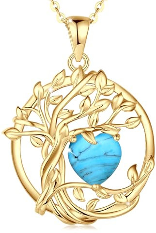 FANCIME Lebensbaum Türkis Kette für Damen Gelbgold Vergoldet Baum des Lebens Türkis Anhänger Halskette Schmuck Geschenke für Damen Frauen Mädchen, Kettenlänge: 40+5 cm