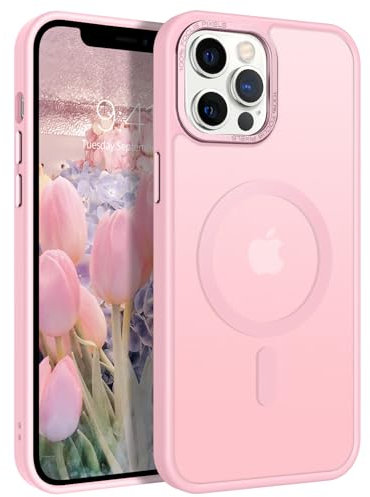 GaoBao Strong Magnetic for iPhone 12 Pro Max Case, Slim Fit iPhone 12 Pro Max Phone Case [Compatible with MagSafe] Shockproof Translucent Matte Protective Cover for iPhone 12 Pro Max 6.7, Tender Pink