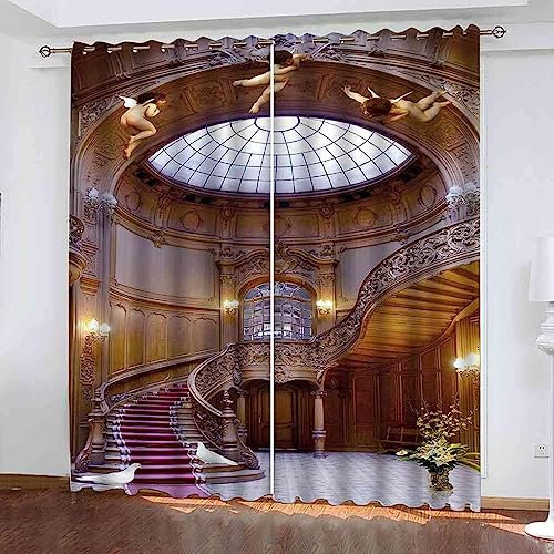 3D Vorhänge Kinderzimmer Treppe Korridor Dach Vorhang Blickdicht 2Er-Set Druck Gardine Polyester Thermovorhang Lichtdicht Für Schlafzimmer Kinderzimmer Wohnzimmer Dekoration 2 X 85 X 200 Cm -9I4V8A1V5
