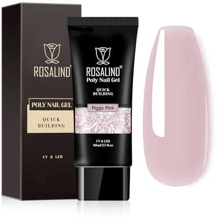 ROSALIND Gel Ricostruzione Unghie 80 ml, Piggy Pink Poly Nail Gel UV LED, Gel Estensione per Unghie per Professionale, Principiante, Regalo per le amanti delle unghie