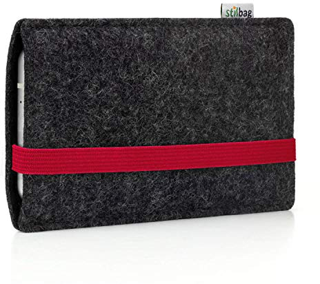Stilbag maßgeschneiderte Handyhülle LEON | Smartphone-Tasche aus Filz | Handy Schutzhülle | Handytasche Made in Germany (Rot - Anthrazit)