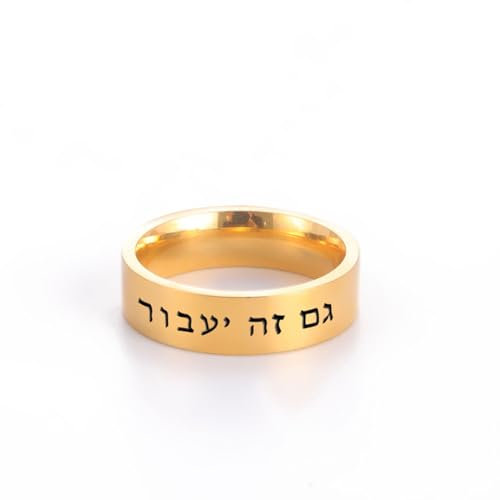 Amaxer Auch das wird auf Hebräisch Englischer Ring für Frauen Positive religiöse Geschenke Inspirierte Bandring graviert (Gold, 22mm)