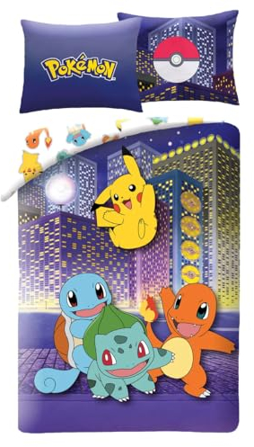 Wendebettwäsche Pokemon City, Bettbezug 140 x 200 cm und Kissenbezug, 100 % Polyester