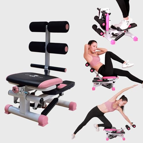 Treppenstufe, doppelte hydraulische Stangentrete, Bauchmuskel-Trainer, Sit-Up-Bank, Liegestütz-Hilfsgerät, multifunktionales Fitnessgerät für Zuhause und Büro (Rosa)