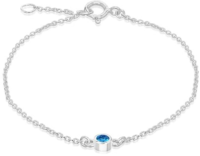 Amazon Essentials Armband aus Sterlingsilber, verstellbar, hellblauer Zirkonia, Geburtsstein Dezember, 16–18 cm
