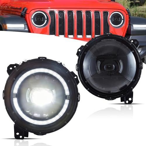 VLAND 9 Zoll Scheinwerfer kompatibel für Wrangler JL JLU Rubicon, Sport, Sport S, Sahara 2018–2023 [nicht passend für JK], Kein E-Prüfzeichen, 1 Satz