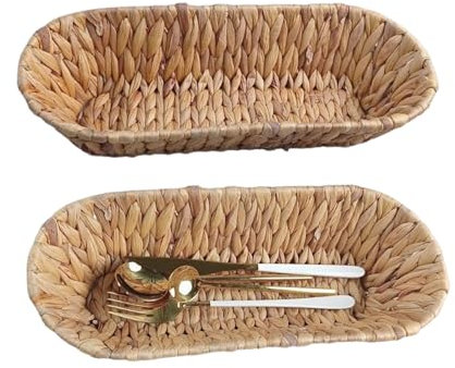 CBAOCBKVH Set of 2 Small Wicker Baskets for Flatware Organizer , Silverware Caddy Utensil Caddy Basket, Bread Baskets Cutlery Holder for Party