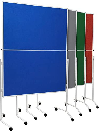 Moderationstafel FOLD - klappbare Metaplanwand mit Filz-Oberfläche - mobil dank Rollen - beidseitig nutzbar - Filz-Moderationswand 120x150 cm - Blau