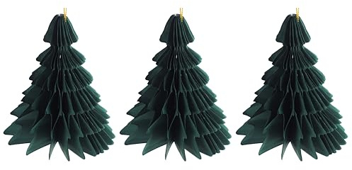 Eco Paper Christmas Baubles - Honeycomb Green Fir Trees - Set of 3