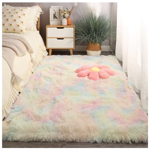 GOUSANG Shaggy Teppich 80 x 100 cm Flauschige Langflor Teppiche Longhair Wolle Bettvorleger Kunstfell Dekofell in Super für Wohnzimmer Schlafzimmer Kinderzimmer, Mehrfarbig