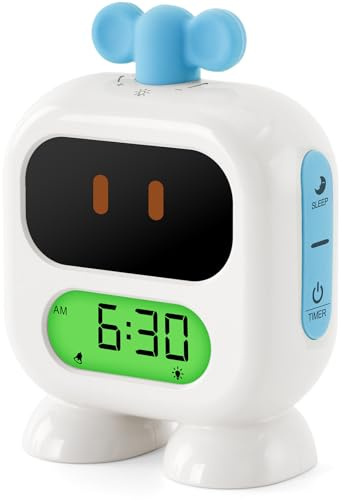 Seucasu Kinderwecker, Wachstumsuhr mit rotem Licht grünem Licht, Nickerchen-Timer, Schlaftrainer für Kleinkinder, Kind (blau)