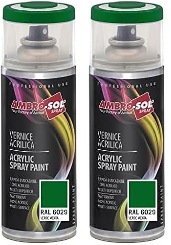 Ambro-Sol - Pintura acrílica en spray, color Verde Menta, RAL 6029, resultado profesional en múltiples superficies, exteriores e interiores, 400 ml (Paquete de 2)