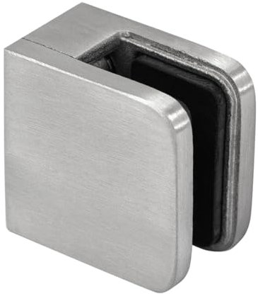 PRIOstahl Glashalter Glasklemmen Klemmhalter Glasplattenhalter - 1 Stück Größe: 30 x 30 x 18 mm Anschluss: Flach - für Glas 4 mm Geländerbau Sichtschutz aus Edelstahl V2A