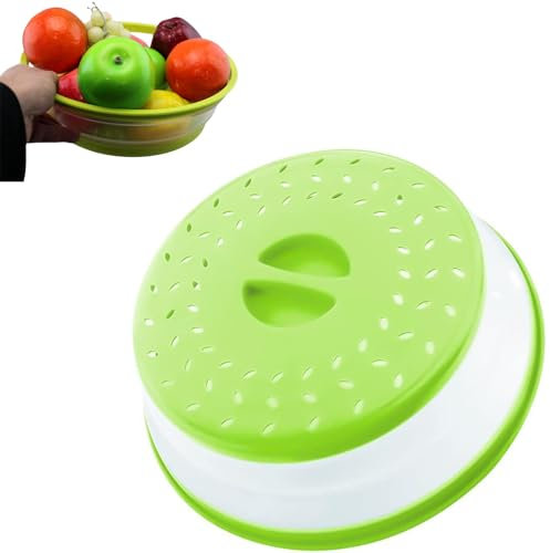 Collapsible Microwave Splatter Guard - 27 x 8cm Food Cover, Reusable Microwave Lid, BPA-Free & Dishwasher Safe. Can be washed with Water or Dishwasher. (Green)