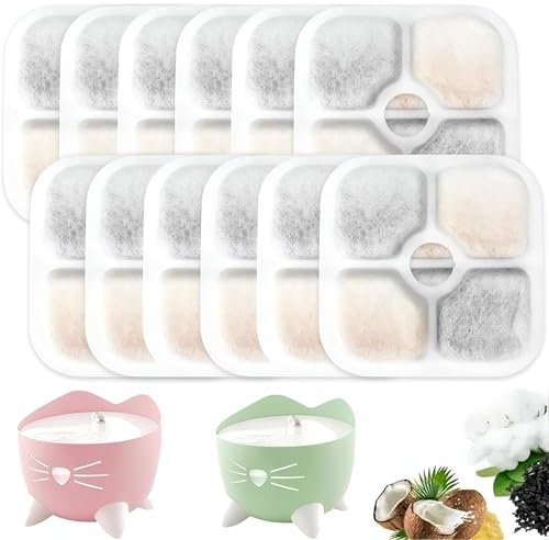 12 Stück Filter Katzenbrunnen,Katzenbrunnen Filter,Trinkbrunnen Filter,Trinkbrunnen Katzen Ersatzfilter,Harz aktivierte Kohlenstoff DREI Layer Filtrationssystem,für Catit Pixi