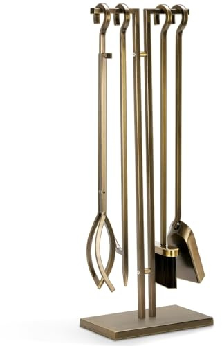 FEED GARDEN 29 Zoll Kaminwerkzeuge Set 5 Stück Schmiedeeisen Feuerstelle Set Werkzeuge Indoor Outdoor Kaminzubehör mit Schürhaken, Zange, Schaufel, Bürste, Basis, Antik Bronze