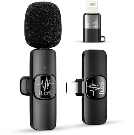 ILOS Wireless Lavalier Microphone for iPhone & Android Clip-On Mic, Noise Reduction, 65ft Range, 8H Battery, Bluetooth, Plug & Play - Ideal for Vlogging, YouTube, Podcasts, Interviews