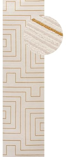 THE RUGS Carmel Modern Area Rug - Stain-Resistant, Non-Shedding, Durable Rugs for Bedroom and Hallway [ Geometric Gold, 80x300 cm ]