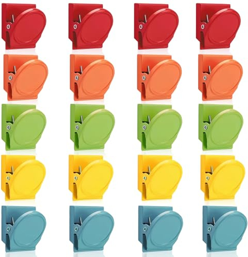 HUANR Magnet Kühlschrank, 20 Stück Magnetklammern Rot, Blau, Grün, Orange, Gelb, Magnetische Clips Adsorption auf der Kühlschrankoberfläche für Postkarten, Fotos, Listen