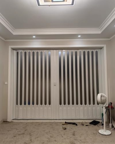 ZIMGOD Falttür Innentüren Doppelte Falttür aus Aluminium und PVC, Extra Große Moderne Falttür mit Satiniertem Acrylglas, Faltgitter Schiebetüren für Wohnzimmer(87x90in (221x230cm))