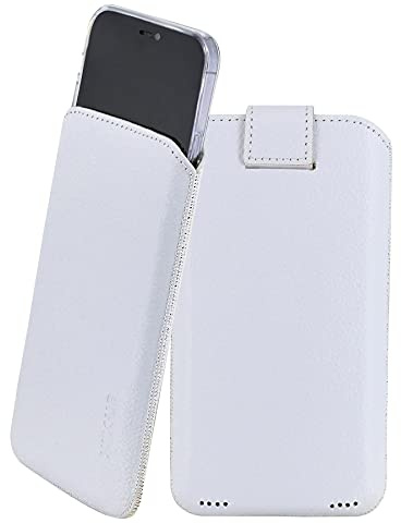 Suncase Leder Tasche mit ZUSÄTZLICHER Hülle Case Handytasche mit Rückzugsfunktion und Magnetverschluss in Weiss kompatibel mit iPhone 17
